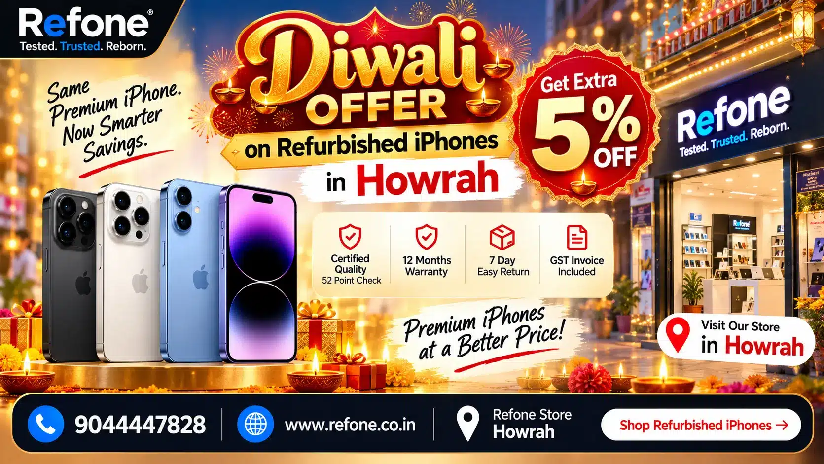 Diwali Offer on Refurbished iPhones in Howrah: Get an Extra 5% Off at Refone